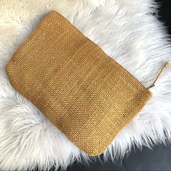 n a t u r a l :: Vintage Organic Large Boho Floral Burlap Straw Clutch - Picture 7 of 9